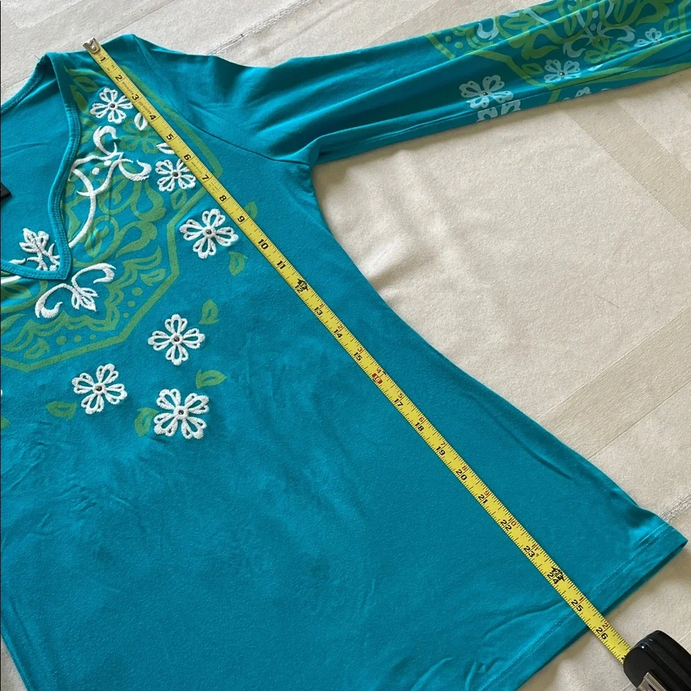 INC International Concepts Turquoise Floral Embroidered Women's Tunic - Picture 5 of 7